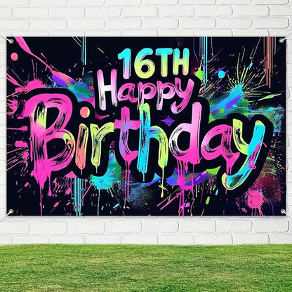 HOMETITUTE Happy 16th Birthday Decoration Banner 71x43 Inch | 16th Birthday - Image 4