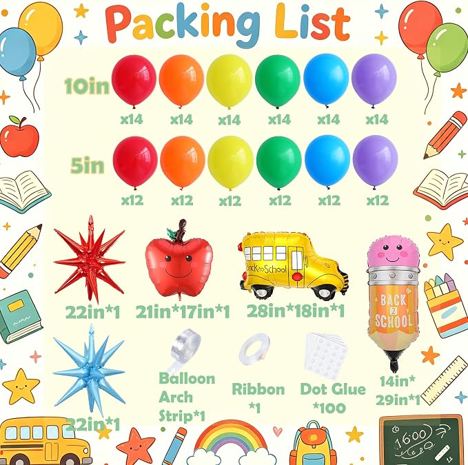 161Pcs Back to School Balloon Arch Kit Rainbow Balloons - Image 3