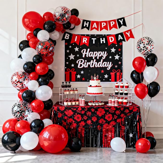 Red Black and White Balloons, 12 Inch | Latex Balloons - Image 5
