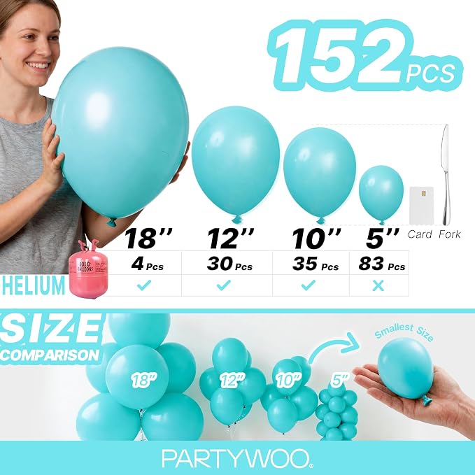 PartyWoo Teal Balloons 152pcs Turquoise Dark Teal Color Different Sizes | 18 12 - Image 6