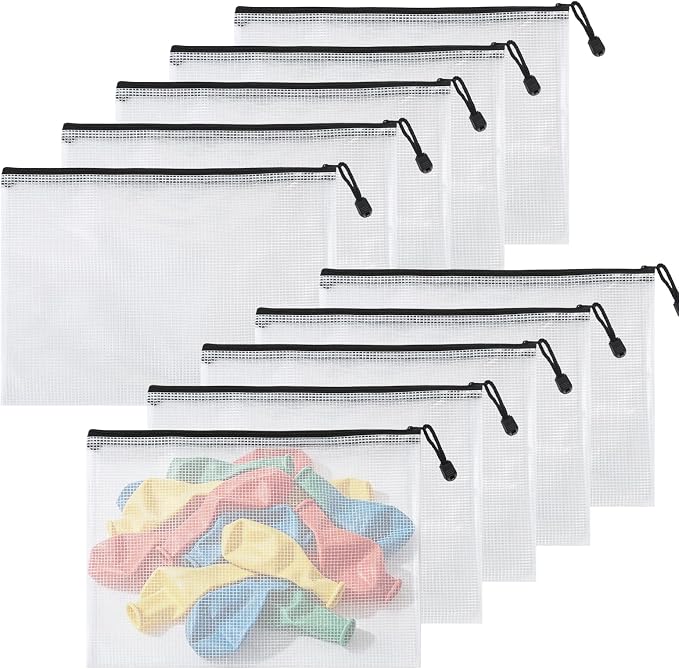 10 Pack Mesh Zipper Balloon Storage Bags, A4 Size Reusable Waterproof Plastic by Unknown