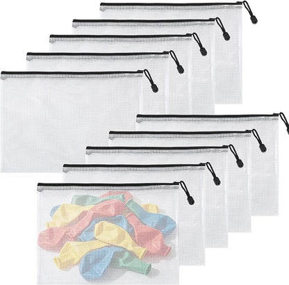 10 Pack Mesh Zipper Balloon Storage Bags, A4 Size Reusable Waterproof Plastic by Unknown