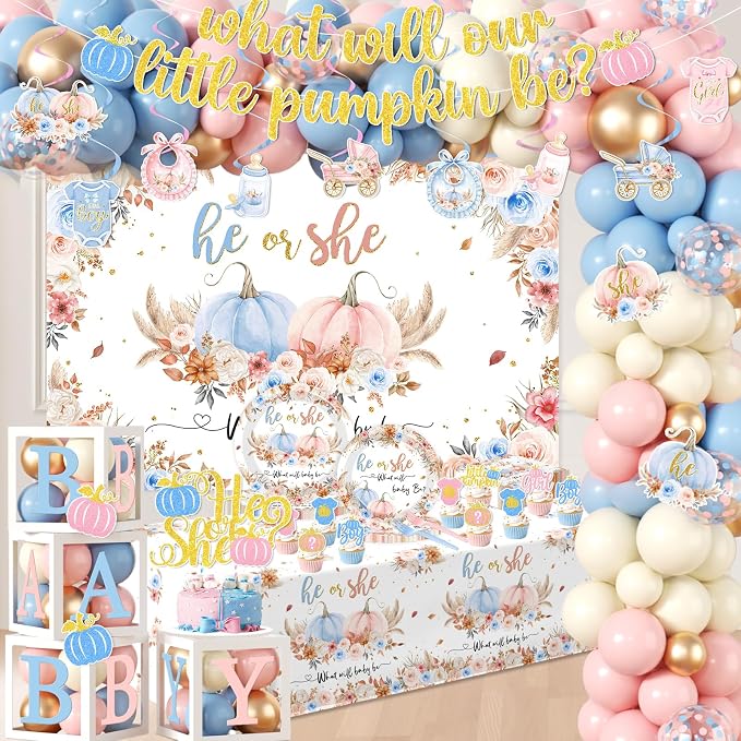 Pumpkin Gender Reveal Decorations, Fall Gender Reveal Decorations includes He - Image 3