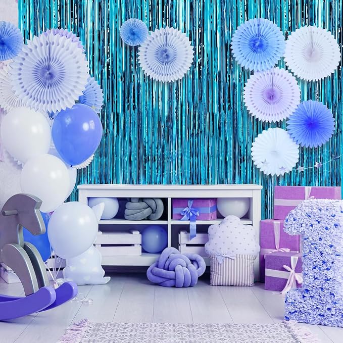 Crosize 8 Pack Blue Party Streamers Backdrop, 3.3 x 9.9 ft | Tinsel Foil Fringe - Image 2