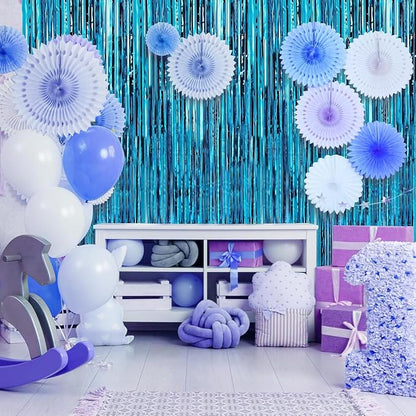 Crosize 8 Pack Blue Party Streamers Backdrop, 3.3 x 9.9 ft | Tinsel Foil Fringe - Image 2