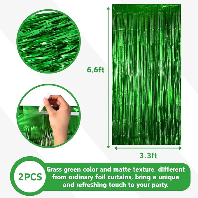 Matte Green Foil Fringe Curtain Backdrop Party Decorations 2PCS | 6.6×3.3 ft - Image 2