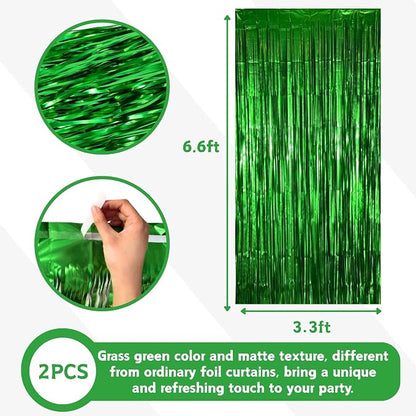 Matte Green Foil Fringe Curtain Backdrop Party Decorations 4PCS | 6.6×3.3 ft - Image 2