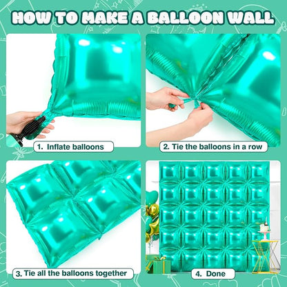 NISOCY 25PCS Teal Blue Square Foil Balloons Wall Backdrop | Double Sided - Image 4