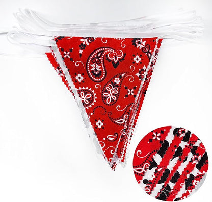 32Ft Western Cowboy Party Decorations Red Paisley Bandana Pennant Wild West - Image 2