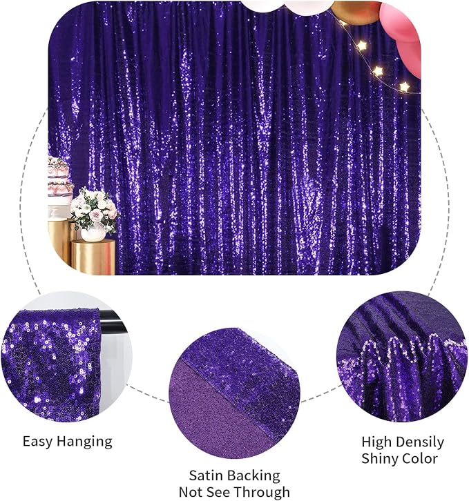 SquarePie 8x8ft Purple Sequin Backdrop, High Density Non-Transparent Glitter - Image 9