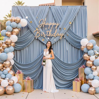 10ft×12ft Wrinkle Free Dusty Blue Backdrop Curtain - Image 2