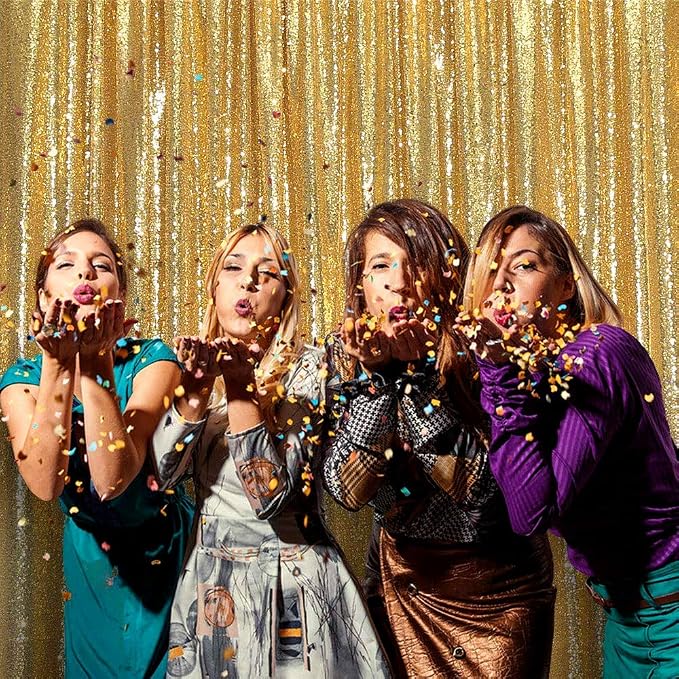 JYFLZQ Gold Sequin Backdrop Curtains 8ft x 8ft 1 Panel Glitter Photo Booth - Image 3