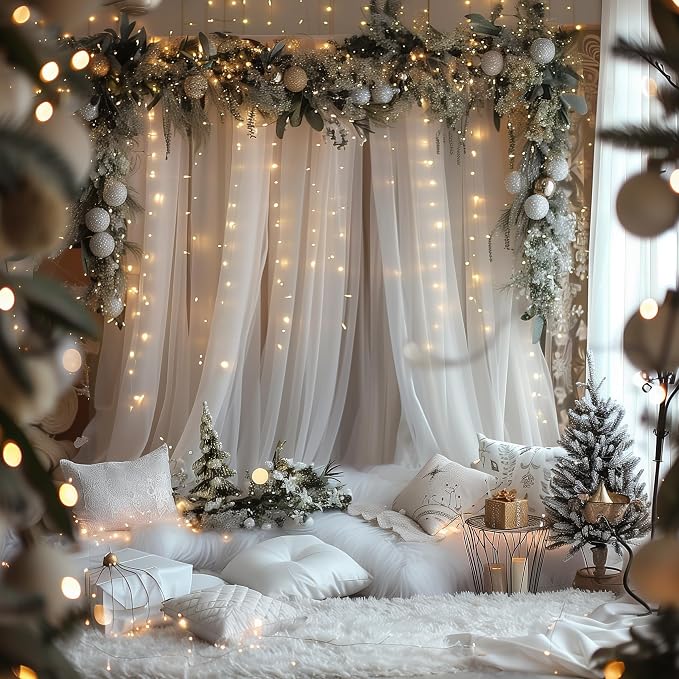 Tulle Backdrop Curtains with Lights Sheer White Curtain Backdrop 20x10ft | - Image 6