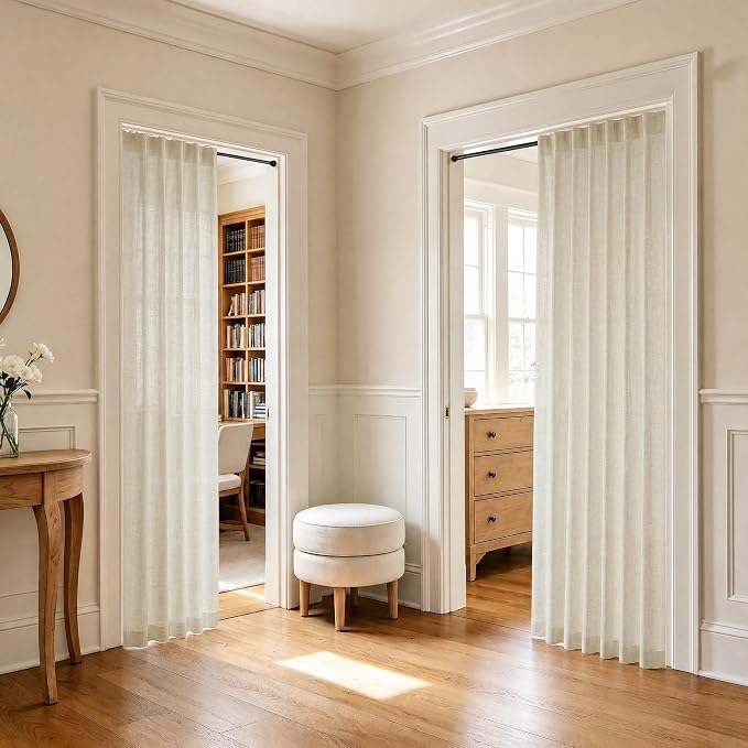 Pitalk Birch Beige Semi Sheer Linen Window Curtains 63 Inch Length 2 Panels - Image 6