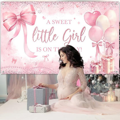 Pink Bow Baby Shower Banner Girl Baby Shower Party Decorations A Sweet Little - Image 7