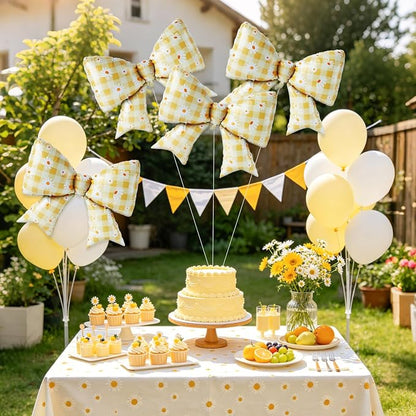 4 PCS Daisy Bow Balloons, Large Yellow Gingham Coquette Foil Balloon Set | - Image 7