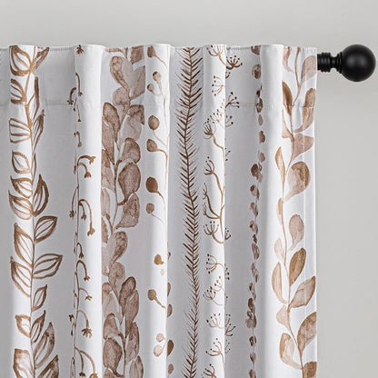 Blackout Curtains 63 Inches Long Leaves Patterned Farmhouse Thermal Insulated by MEETSKY