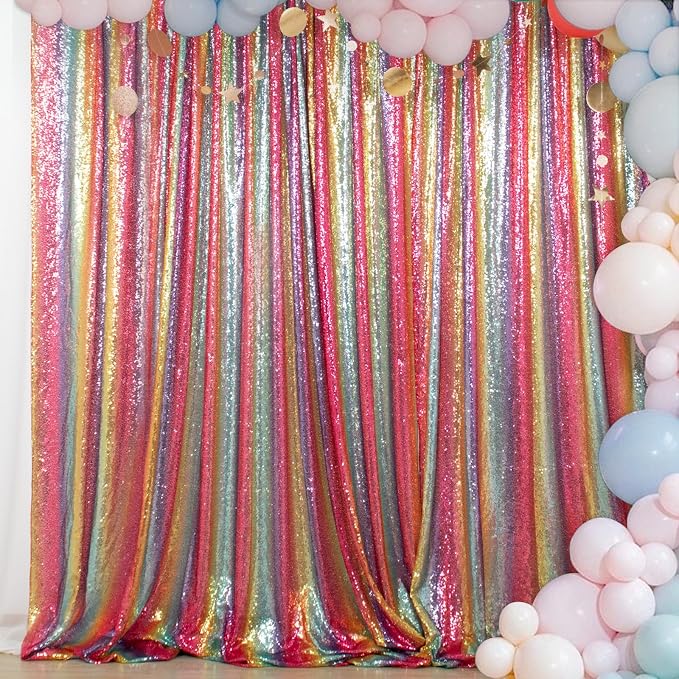 ShinyBeauty 5x7 FT Rainbow Sequin Backdrop | Rod Pocket Hanging Photo Booth by ShinyBeauty