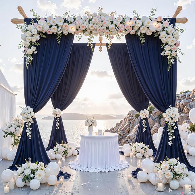 30 ft x 10 ft Wrinkle Free Navy Blue Backdrop Curtain - Image 2