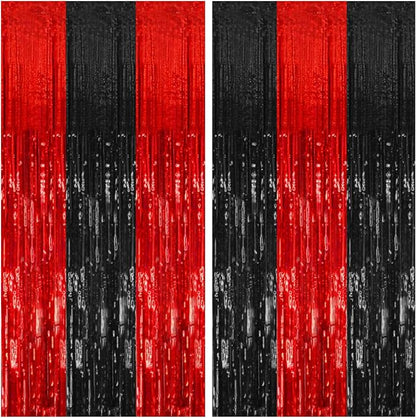 2 Pack Black and Red Backdrop Party Decorations Tinsel Curtain Halloween Party by BOMSI