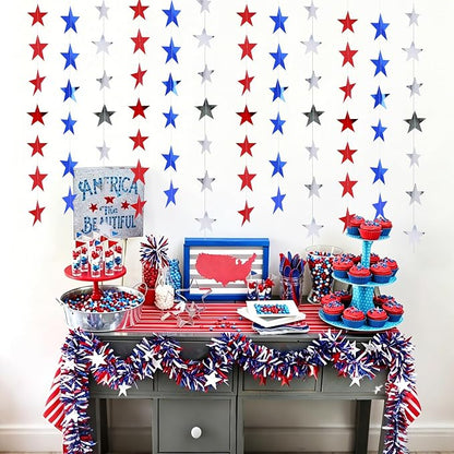 BEISHIDA Glitter Star Garland Banner Decor Red Blue Silver Hanging Decorations - Image 4