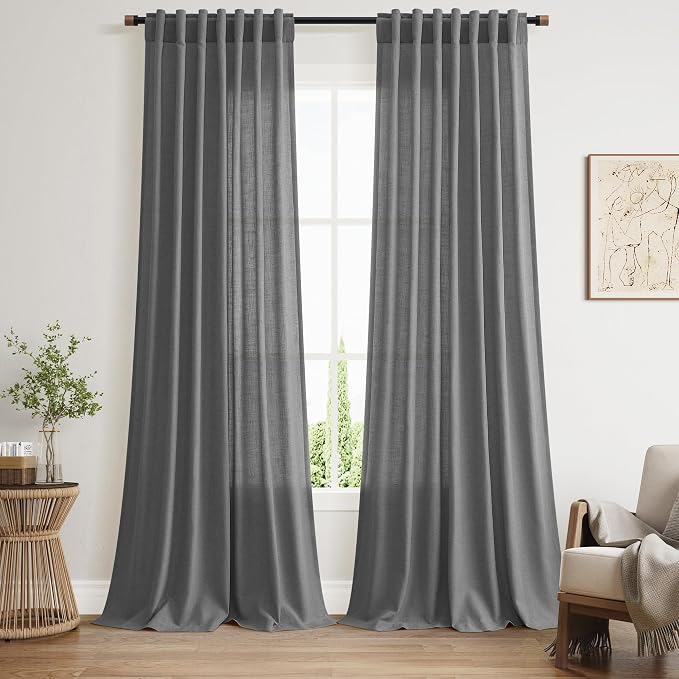 Blazer Grey Cutains Morden Linen Blend Light Filtering Back Tab Curtains by Nanspring