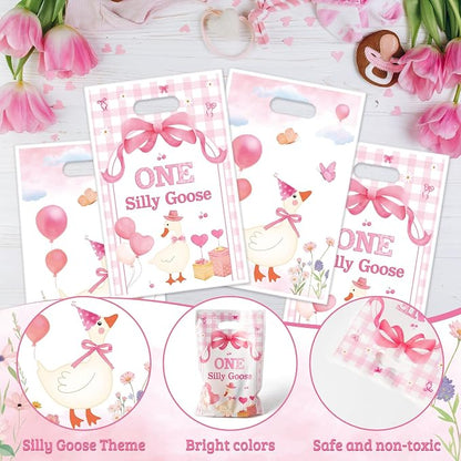 ANGOLIO One Silly Goose Party Favor Bags, Flowers Balloon Themed Party - Image 3