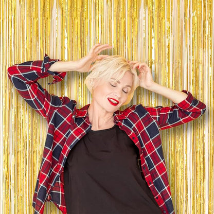 Voircoloria Laser Gold Foil Fringe Backdrop Curtains, 3 Pack | Tinsel Streamers - Image 7