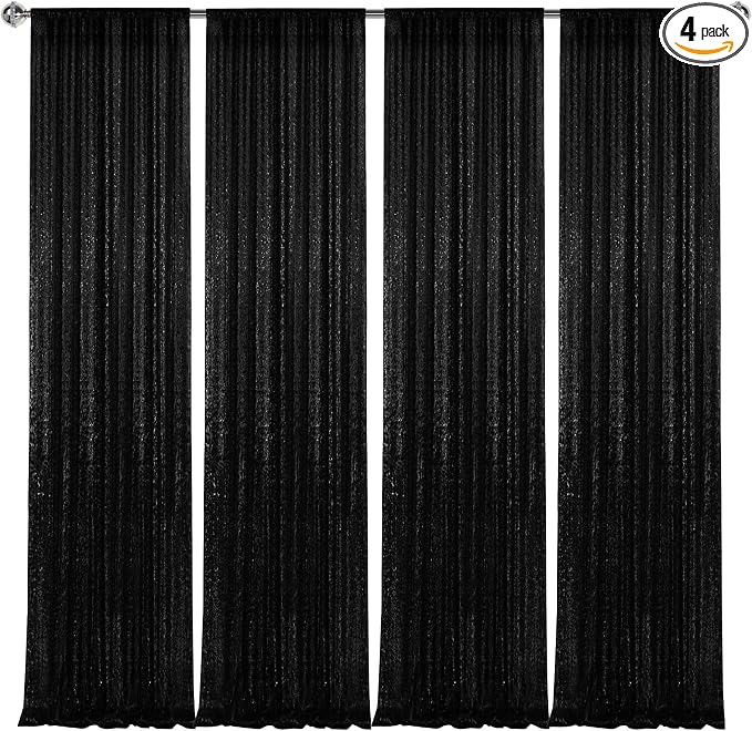2×8FT-4PCS Black Sequin Backdrop Curtains Panels, Photography Backdrop Glitter by Pufogu