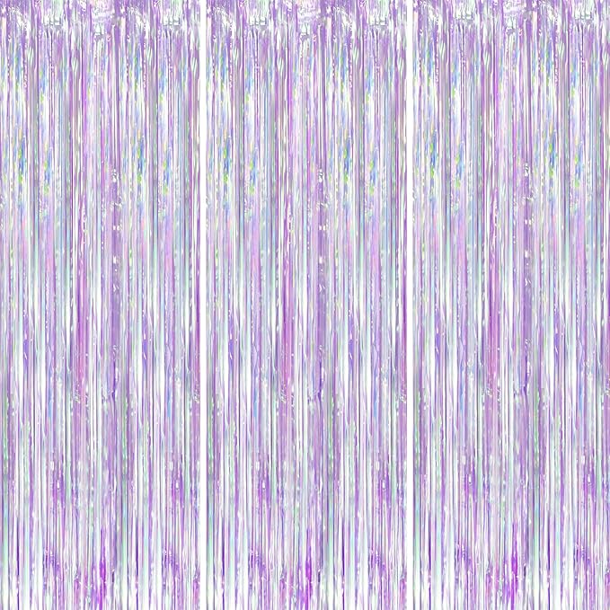 Voircoloria Iridescent Purple Fringe Backdrop Curtains, 3 Pack | Tinsel by Voircoloria