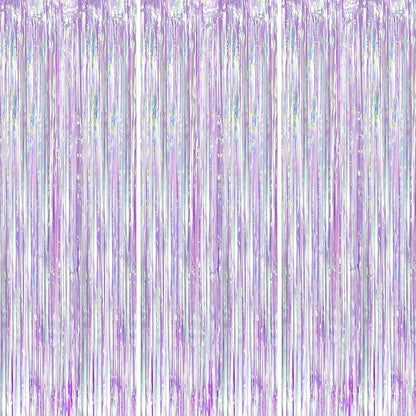Voircoloria Iridescent Purple Fringe Backdrop Curtains, 3 Pack | Tinsel by Voircoloria