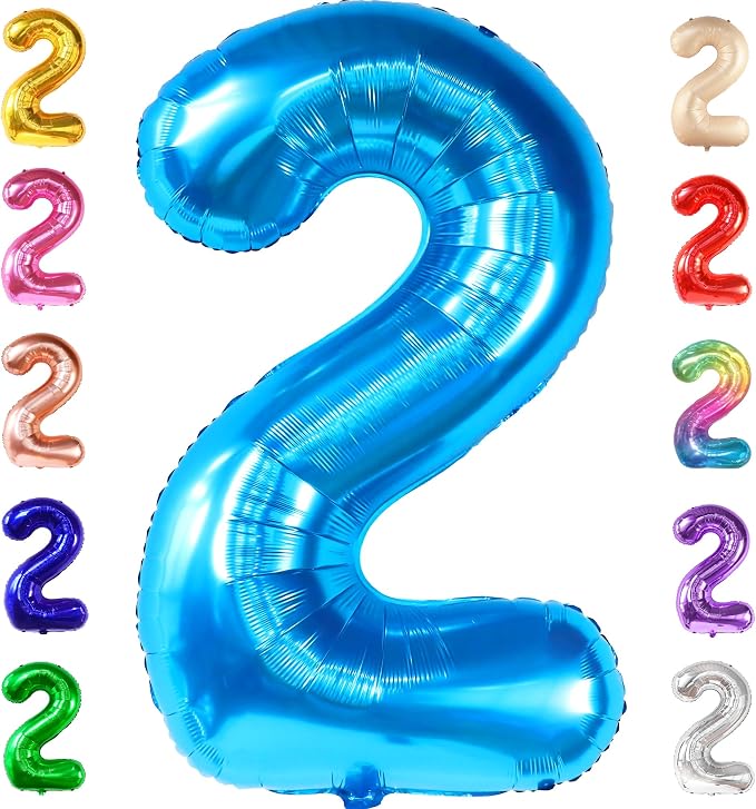 KatchOn, Number 2 Balloon, 40 Inch Blue Foil Number Balloon by KatchOn