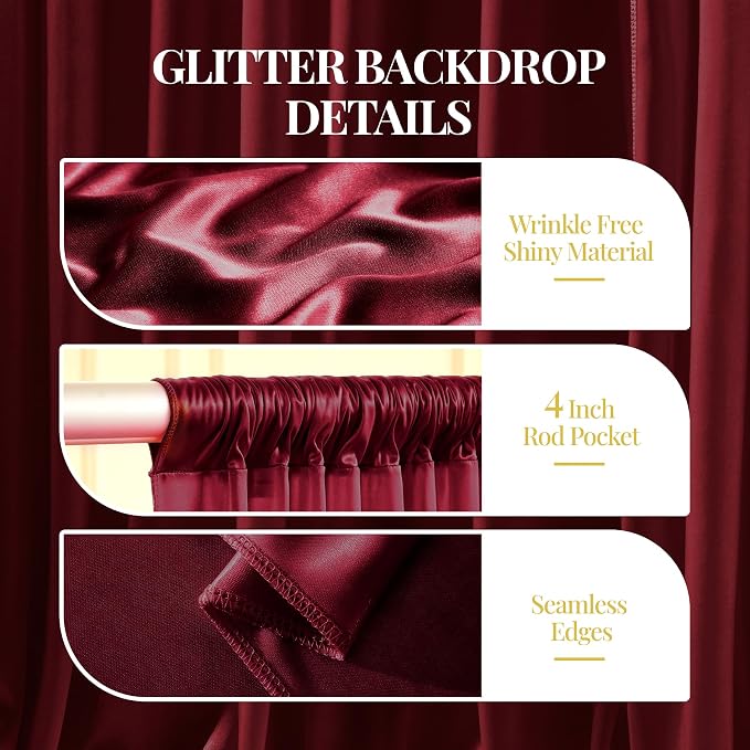 30x10ft Burgundy Glitter Backdrop Curtain - Image 5
