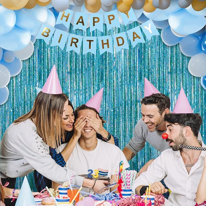 Crosize 2 Pack Laser Blue Party Streamers Backdrop, 3.3 x 9.9 ft | Tinsel Foil - Image 4