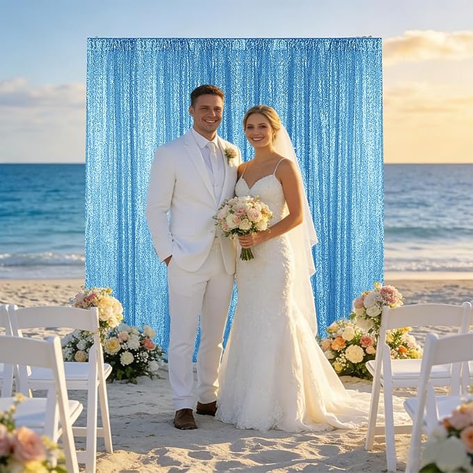 Sugargirl Blue Sequin Backdrop Curtain 3 Panels 2FTx8FT Glitter Blue Background - Image 3