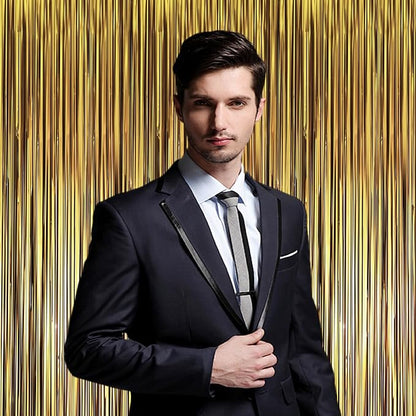 Voircoloria Dark Gold Foil Fringe Backdrop Curtains, 3 Pack | Tinsel Streamers - Image 6