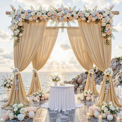 20 ft x 8 ft Thick Champagne Backdrop Curtain - Image 2