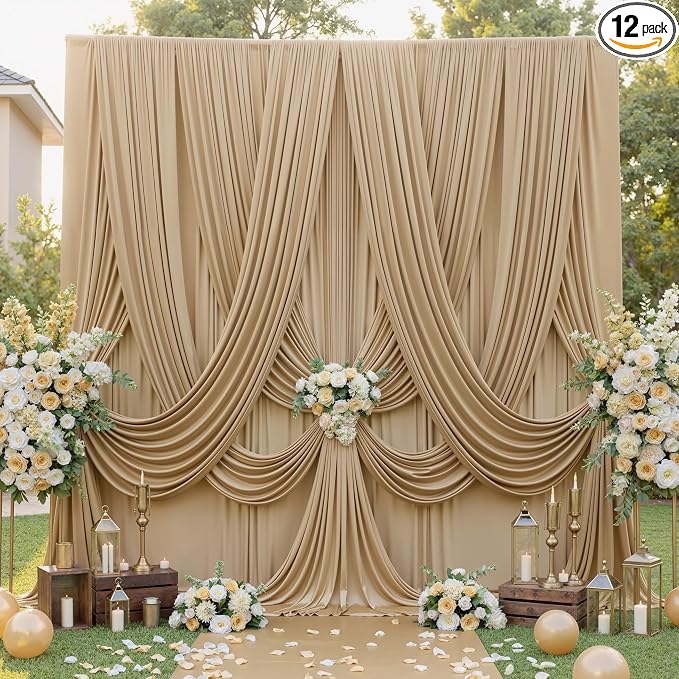 60ft×12ft Wrinkle Free Champagne Backdrop Curtain by ENJOYYOURPARTY