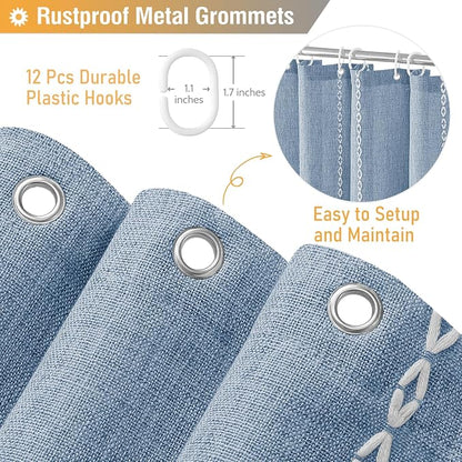 Blue Boho Farmhouse Linen Heavy Duty Cloth Shower Curtain Set, 72x72 | 330GSM - Image 5