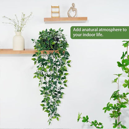 2Pcs Fake Hanging Plants with Pot Eucalyptus Leaves Fake Vines | UV Resistant - Image 6