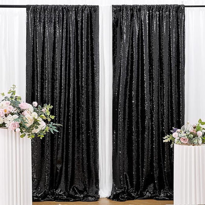 Black Sequin Backdrop Curtains Party Photo Glitter Drapes 2 Pcs 2FTx8FT | by B-COOL