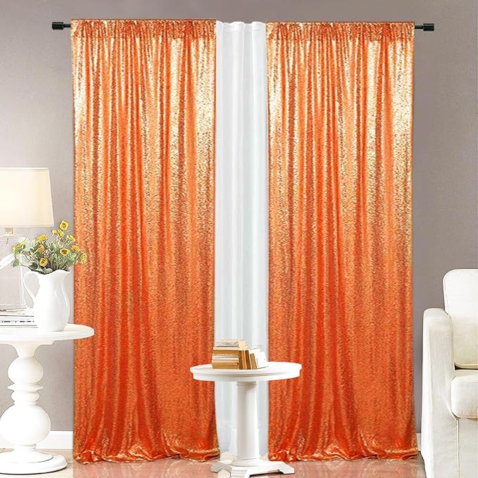 Eternal Beauty Orange Sequin Backdrop Curtains, 4 Panels 2x8FT | 3mm Sparkle - Image 6
