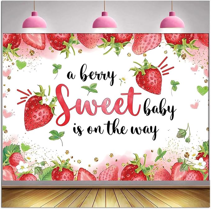 HQM Strawberry Baby Shower Photo Banner Strawberry Girl Baby Shower Newborn by HQM
