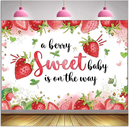 Strawberry Baby Shower Photo Banner Strawberry Girl Baby Shower Newborn Party by HQM