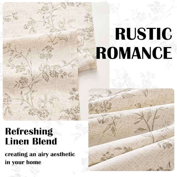 Extra Long Grey Vintage Floral Linen Curtains Farmhouse 2 Panels | Elisa Series - Image 4