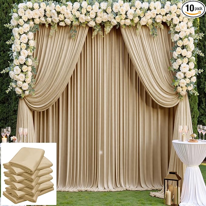 50ft×14ft Long Champagne Backdrop Curtain by ENJOYYOURPARTY
