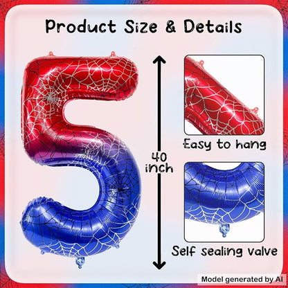 40 Inch Spider Theme Number Foil Balloons, Large Number 15 Balloons - Image 2