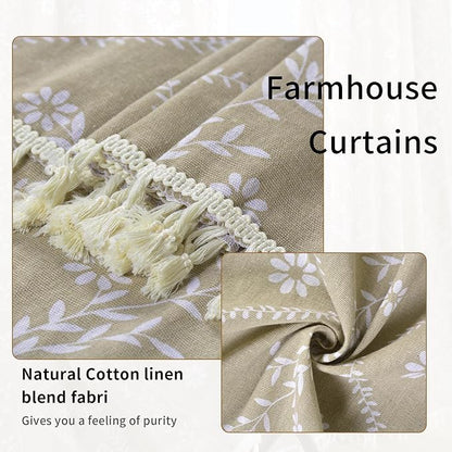 Schweek Tan Beige 63 Inches Long Boho Tassels Curtains 2 Panels - Image 5