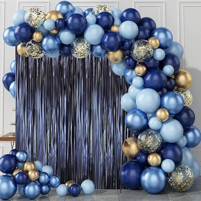 Voircoloria Dark Blue Foil Fringe Backdrop Curtains, 3 Pack | Tinsel Streamers - Image 7