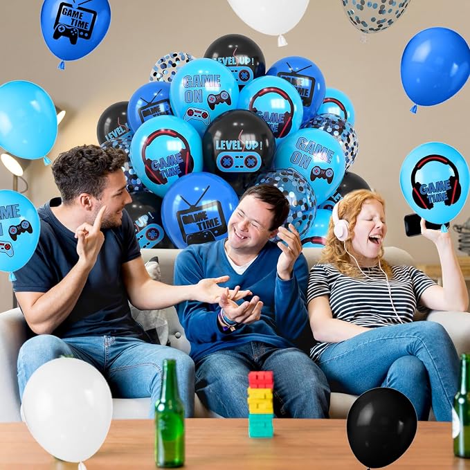 Video Game Balloons, 12 Inch Blue and Black Game Theme Printed Balloons - Image 6